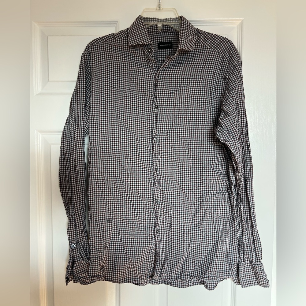 Ermenegildo Zegna Black / White /Maroon Checkered Shirt